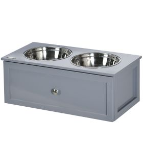 Elevated Dog Bowls with Storage, 2 Stainless Steel Bowls, for Medium Dogs, Gray