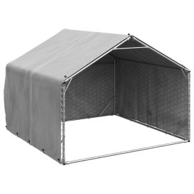 Outdoor Dog Kennel Silver Galvanized Steel Large
